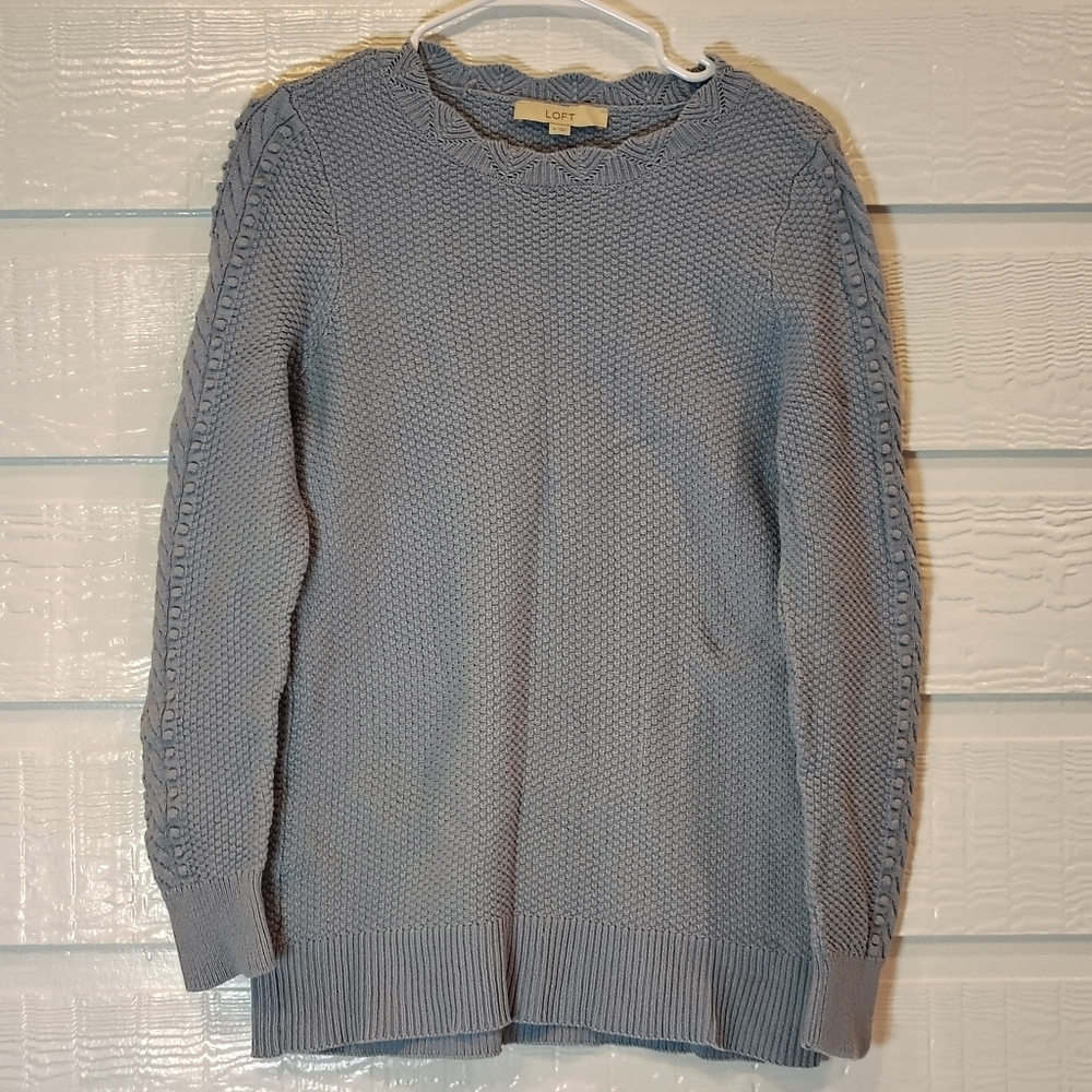 Loft Womens Medium Light Blue Scalloped Neckline Boho Cottage Core 100% Cotton